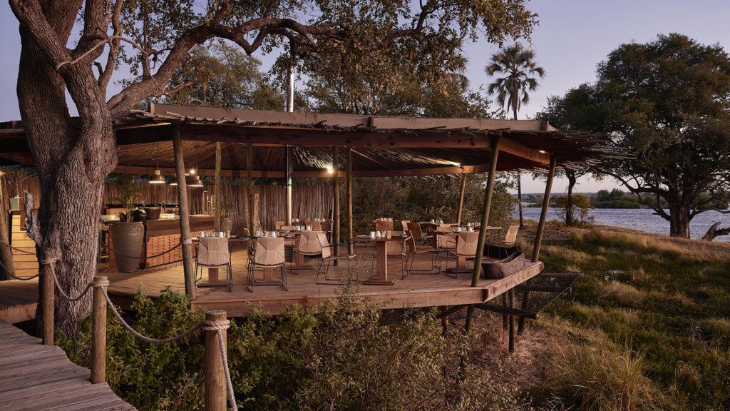 Lounge area of Victoria Falls River Lodge on the Zambezi river in Victoria Falls Zimbabwe