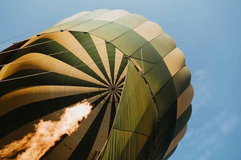 Flame heats up a hot air balloon in the Serengeti, Tanzania