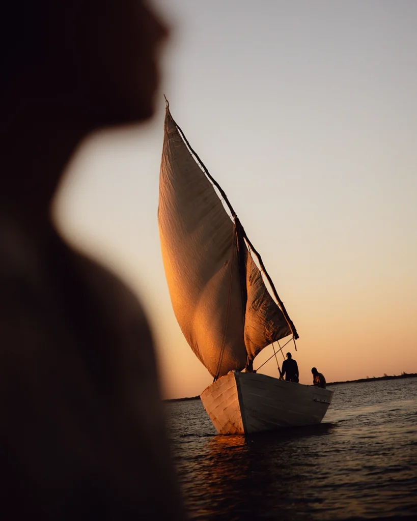 A romantic shot of a mozambican dhow at sunset.
