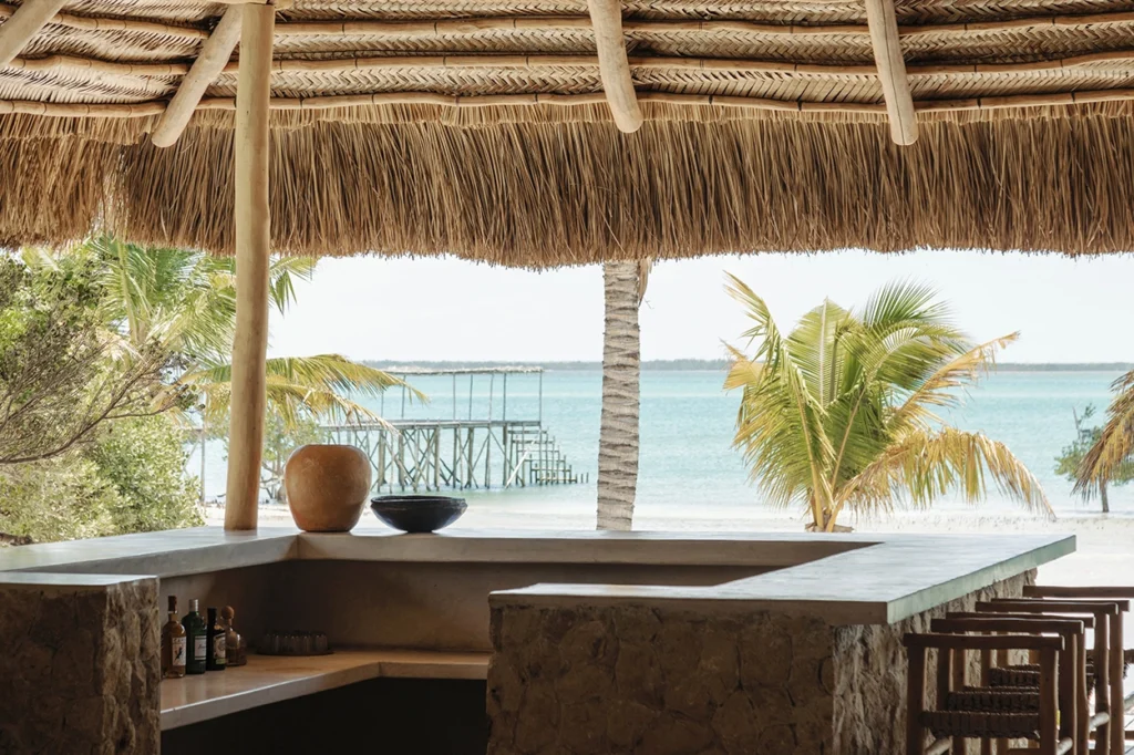 View of the beach from a beach bar in Mozambique.